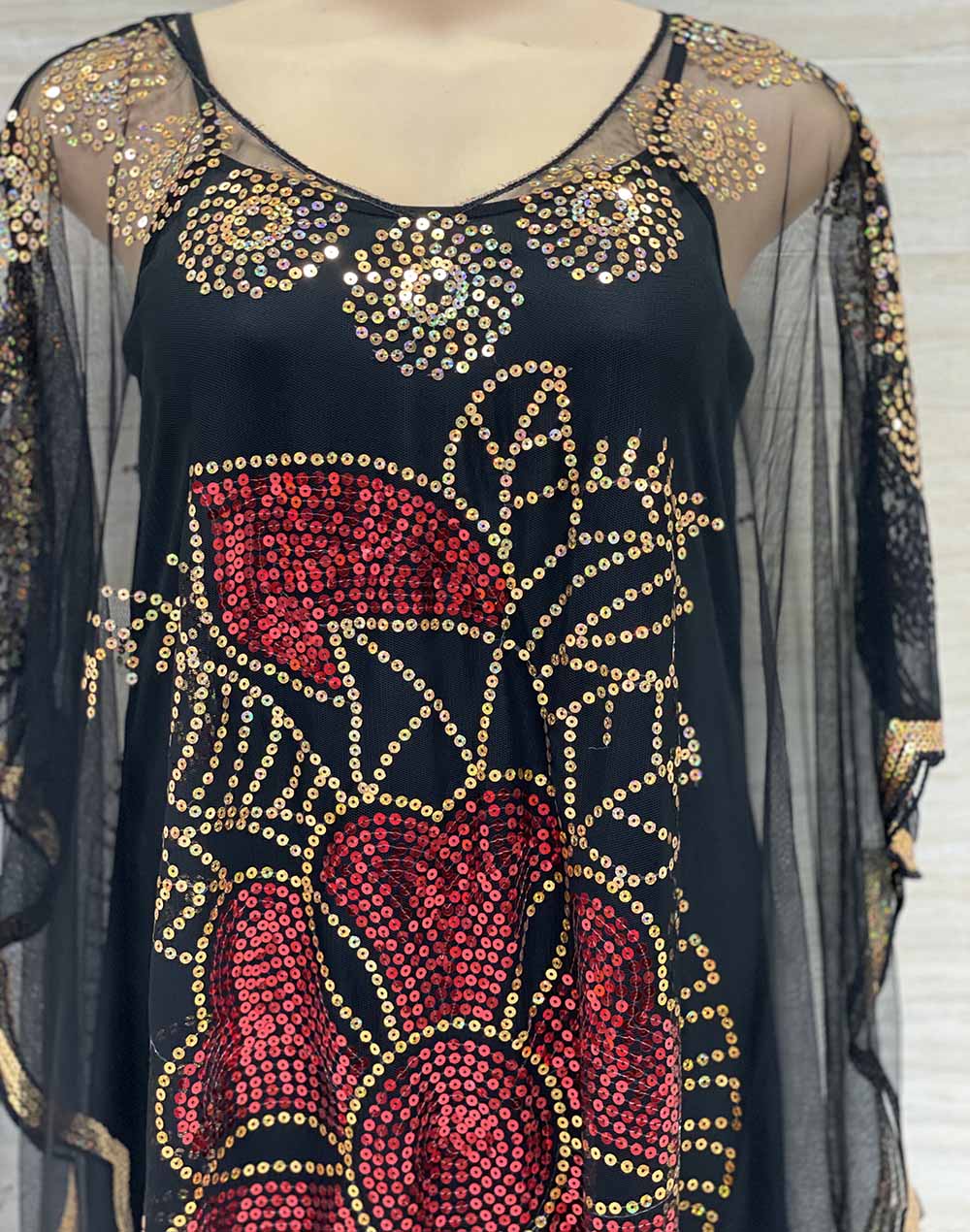New Style African Women's Clothing Dashiki Abaya Fashion Gauze Fabric Sequins Bat Sleeve Loose Dress Free Size Single Piece