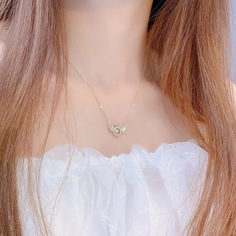 Dainty CZ Inlaid Rolling Crystal Angel Wings Necklace