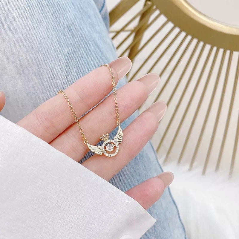 Dainty CZ Inlaid Rolling Crystal Angel Wings Necklace