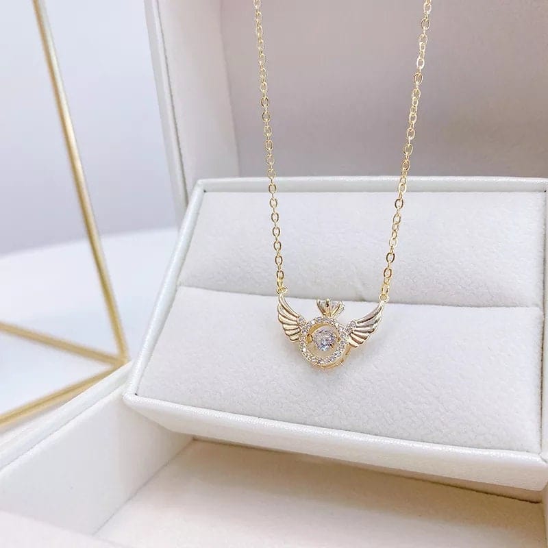 Dainty CZ Inlaid Rolling Crystal Angel Wings Necklace