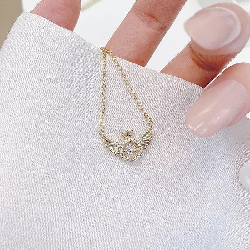 Dainty CZ Inlaid Rolling Crystal Angel Wings Necklace