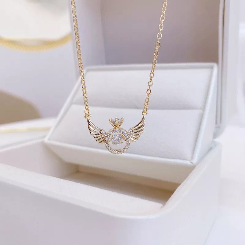Dainty CZ Inlaid Rolling Crystal Angel Wings Necklace