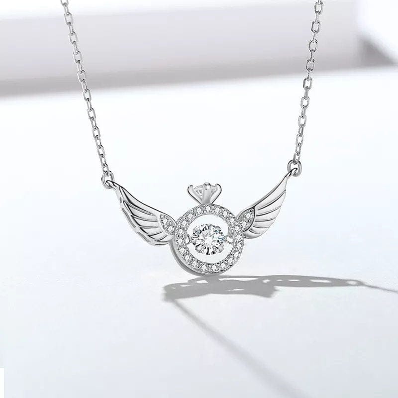 Dainty CZ Inlaid Rolling Crystal Angel Wings Necklace