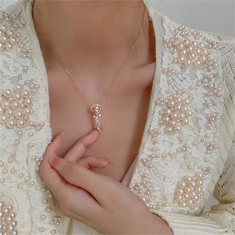 Dainty CZ Inlaid Rose Necklace