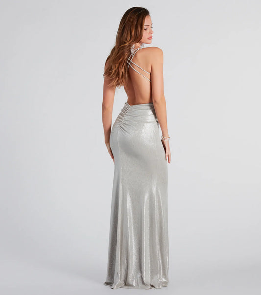 Kate Formal Metallic Open Back Mermaid Dress
