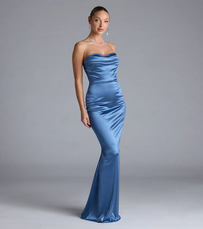 Priscilla Formal Satin Strapless Mermaid Dress