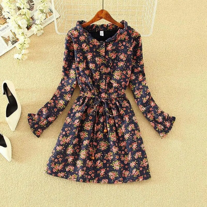 New Autumn Winter Women Dress Long Sleeve Sweet Shirt Dress Cotton Linen Velvet Thick Casual Vintage Dresses Vestidos