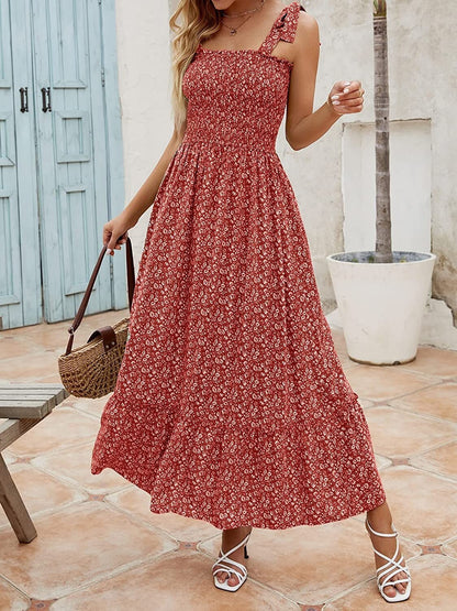 new European and American summer women's clothing  bohemian printed fashion dress  sling loose casual dress