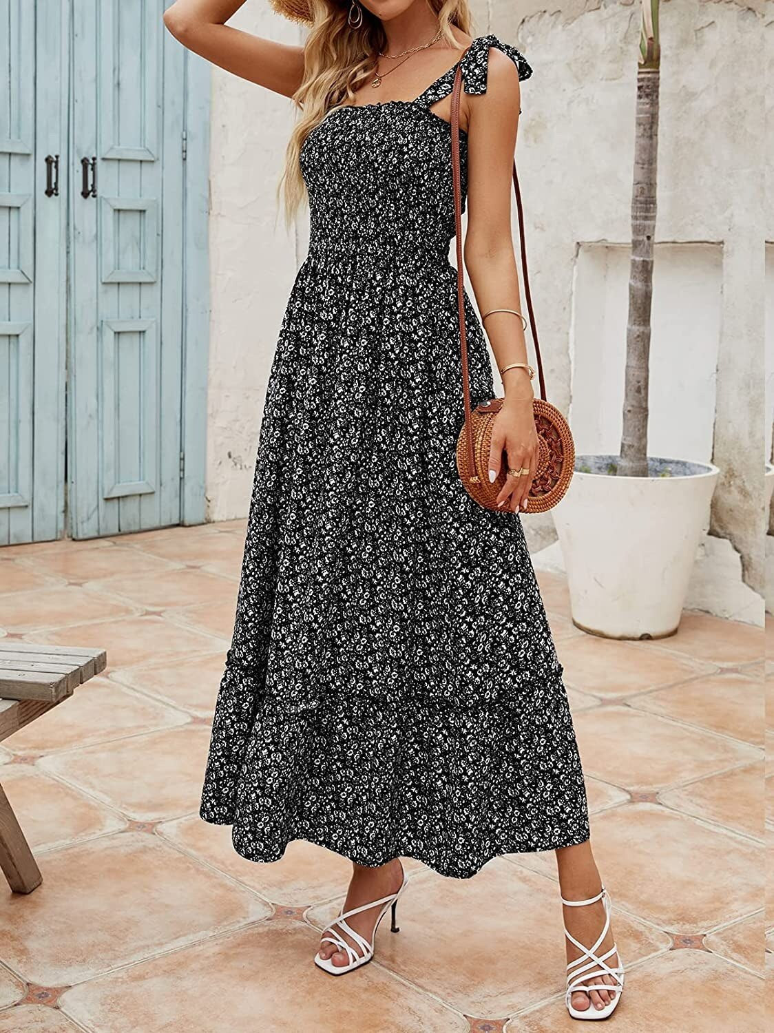 new European and American summer women's clothing  bohemian printed fashion dress  sling loose casual dress