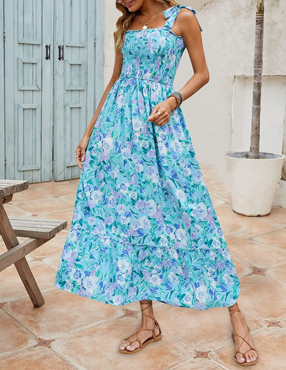 new European and American summer women's clothing  bohemian printed fashion dress  sling loose casual dress