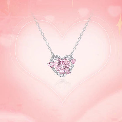Dainty CZ Inlaid Pink Crystal Heart Necklace