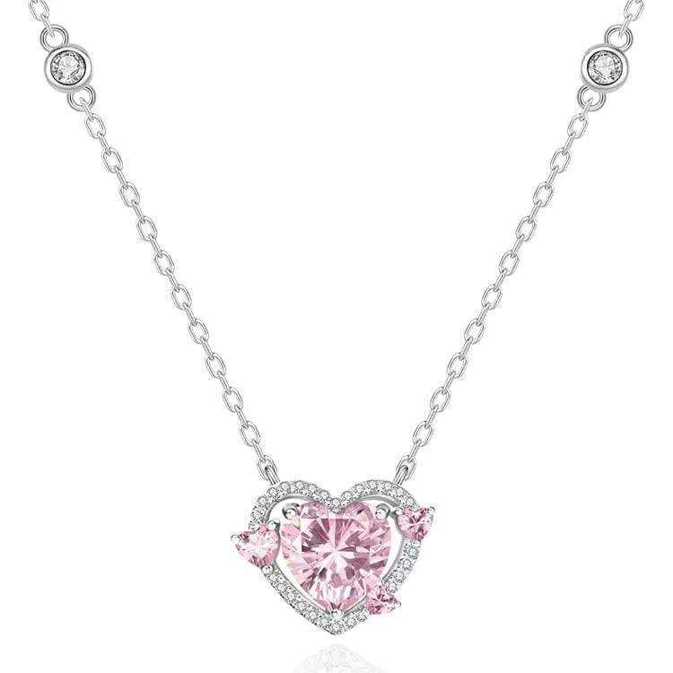 Dainty CZ Inlaid Pink Crystal Heart Necklace