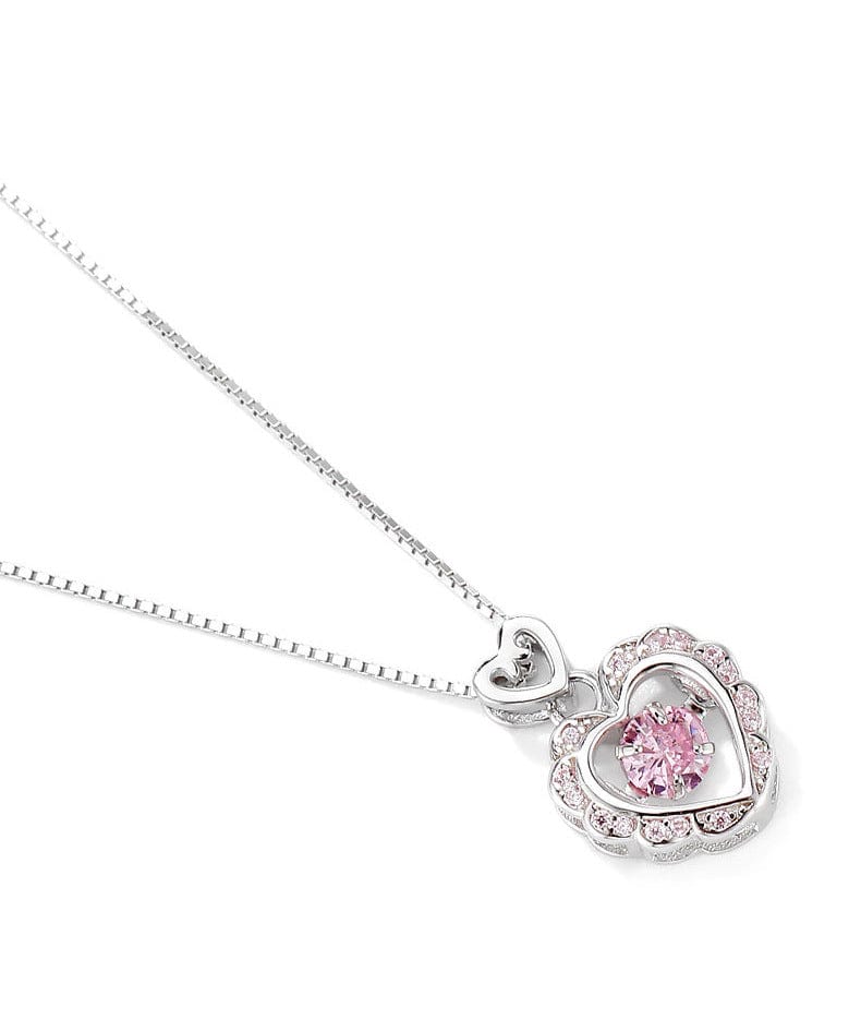 Dainty CZ Inlaid Pink Crystal Rolling Heart Pendant Necklace