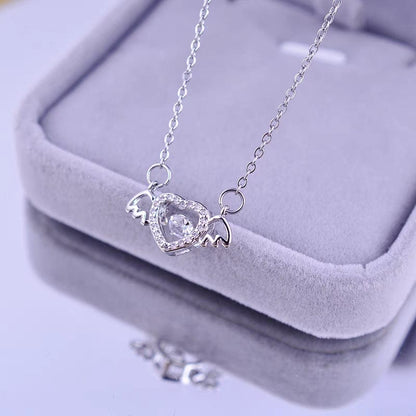 Dainty CZ Inlaid Rolling Crystal Angel Heart Wings Necklace