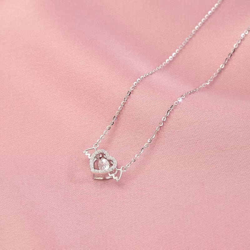 Dainty CZ Inlaid Rolling Crystal Angel Heart Wings Necklace