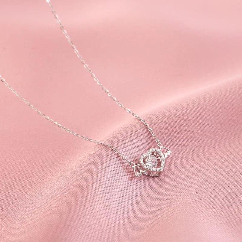 Dainty CZ Inlaid Rolling Crystal Angel Heart Wings Necklace