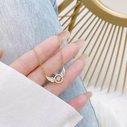 Dainty CZ Inlaid Rolling Crystal Angel Wings Necklace