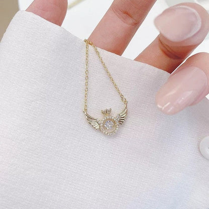 Dainty CZ Inlaid Rolling Crystal Angel Wings Necklace