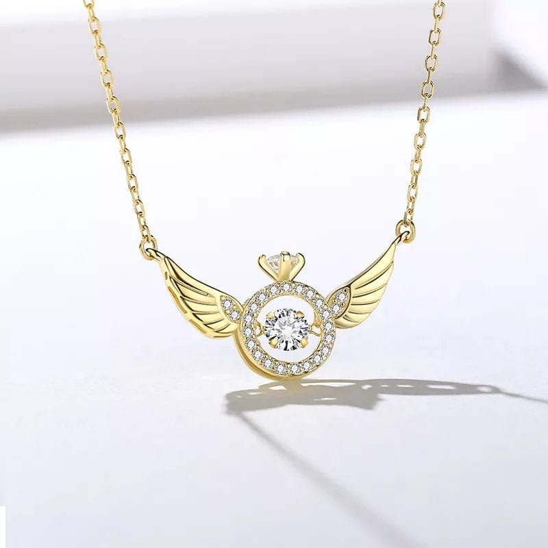 Dainty CZ Inlaid Rolling Crystal Angel Wings Necklace