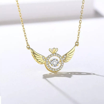 Dainty CZ Inlaid Rolling Crystal Angel Wings Necklace