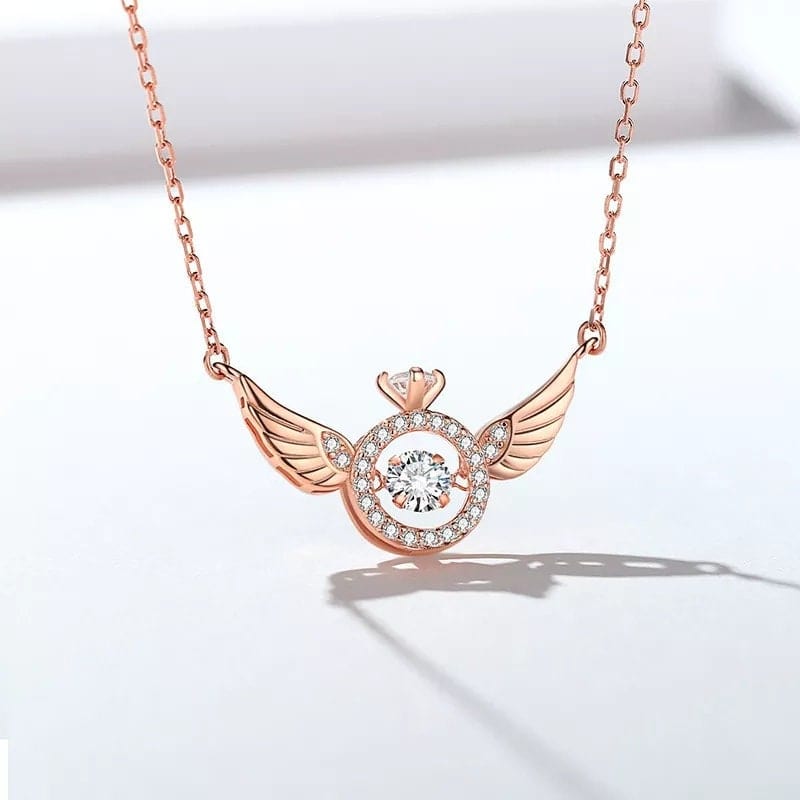 Dainty CZ Inlaid Rolling Crystal Angel Wings Necklace