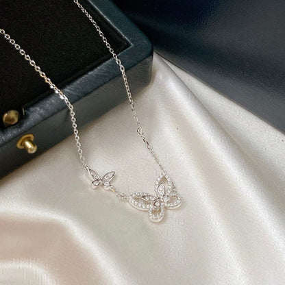 Dainty CZ Inlaid S925 Sterling Silver Duo Butterfly Necklace