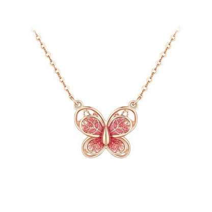 Dainty Enamel Filigree Inlay Butterfly Necklace
