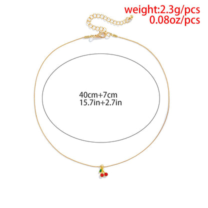 Dainty Enamel Cherry Pendant Box Chain Choker Necklace